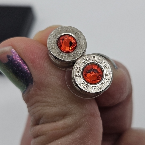 silver tone red rhinestone repurposed bullet earrings 38 super - Picture 3 of 4